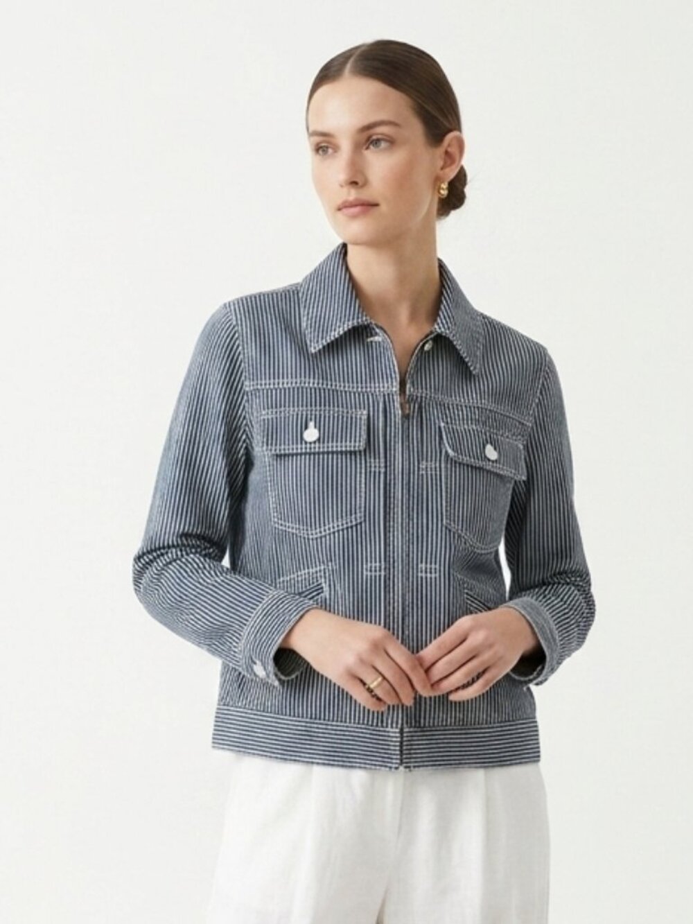 Lauren Ralph Lauren Denim Jacket 90s Hickory Stripes Short Chore M